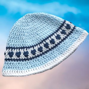 Crochet Bucket Hat Blue Hearts