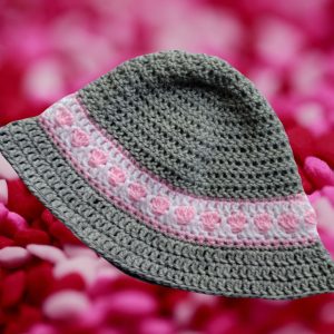 Crochet Bucket Hat Pink Hearts